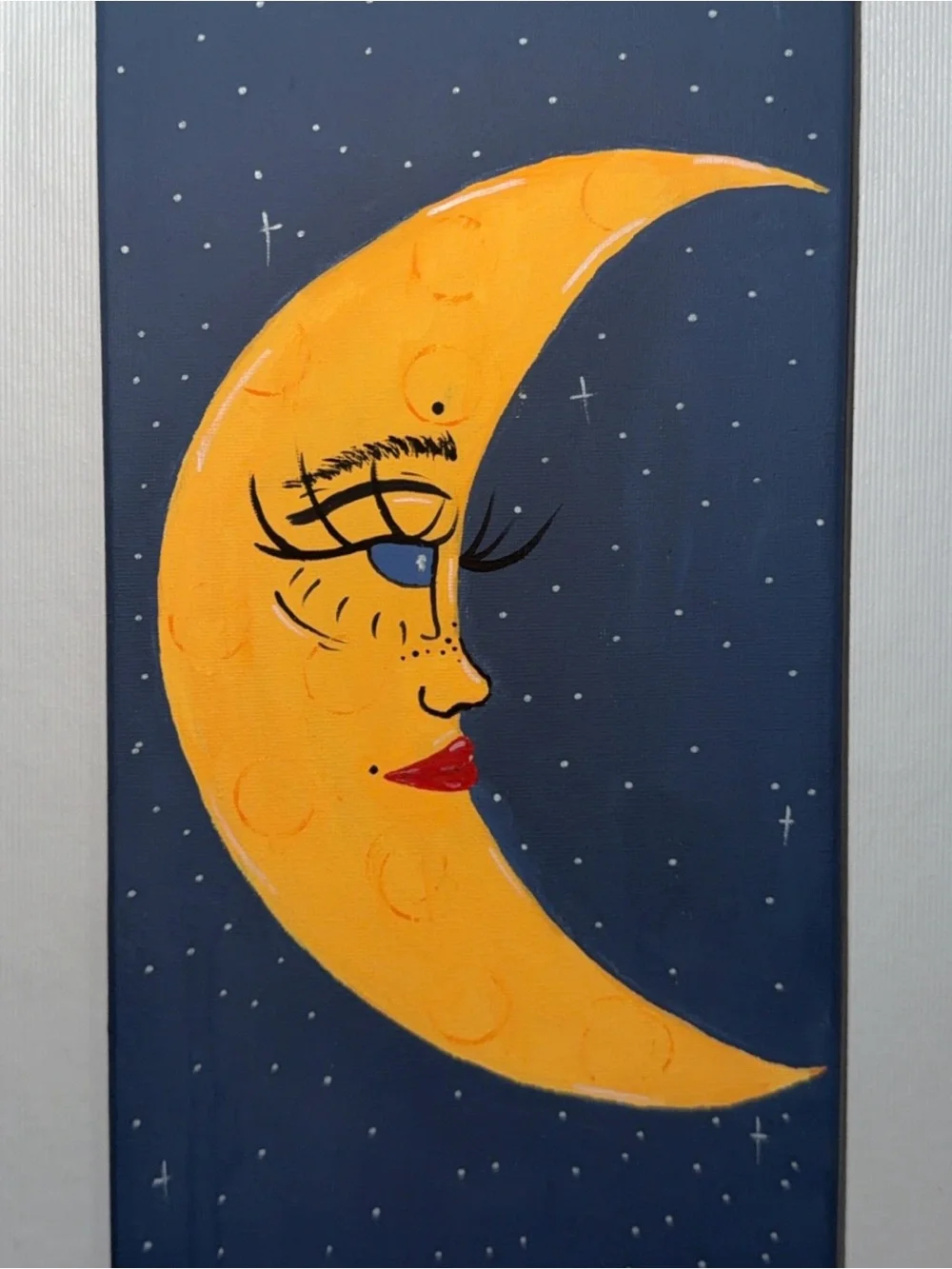 Yellow Crescent Moon Face Wall Art - Unbranded